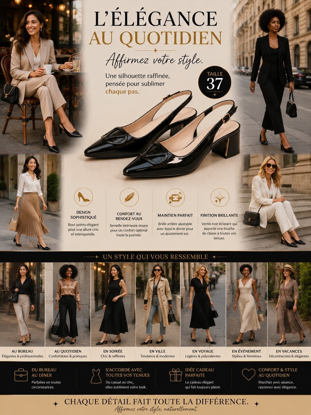 Classic Patent Slingback Pumps - Black
